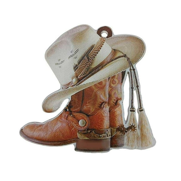 PERSONALIZED BOOTS AND HAT COWBOY FLAT ACRYLIC CAR DIY ORNAMENT я {ж X3P4