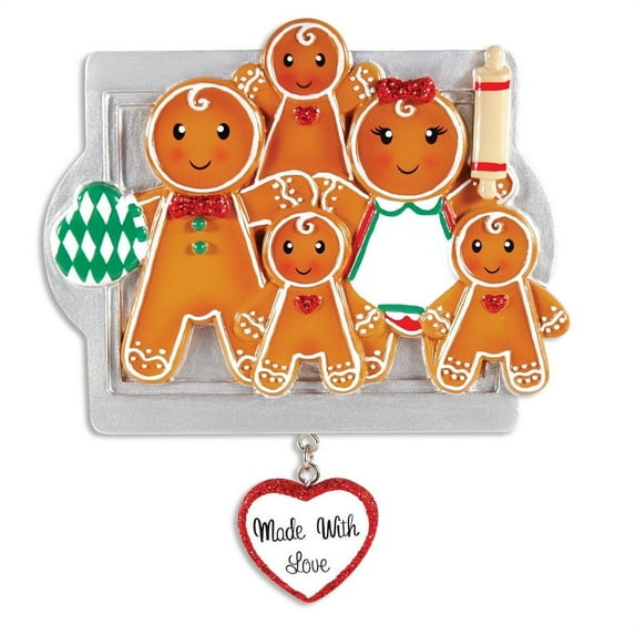 Made With Love Gingerbread Cookie Family of 5 Personalized Christmas Resin Ornament Kit
