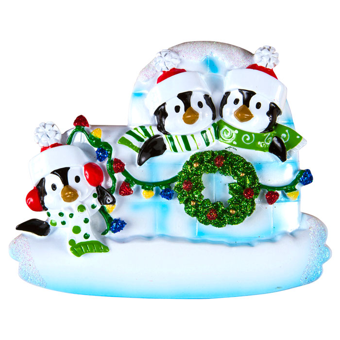 PERSONALIZED CHRISTMAS ORNAMENTS-PENGUIN/IGLOO FAMILY OF 3 - image 1 of 4