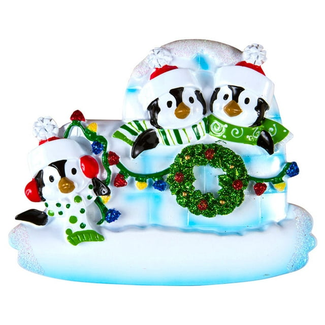 PERSONALIZED CHRISTMAS ORNAMENTS-PENGUIN/IGLOO FAMILY OF 3