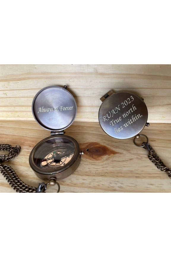PERSONALIZED ENGRAVED Brass COMPASS For Travelers And Gift For Dad, Husband, Groomsmen  Custom Working Compass With Leather Case