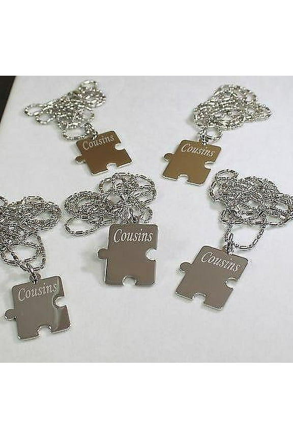 PERSONALIZED PUZZLE PIECES PENDANTS NECKLACE FIVE FAMILY COUSINS FRIENDS TEAM