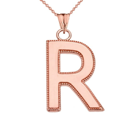 PERSONALIZED ROSE GOLD MILGRAIN INITIAL PENDANT NECKLACE : 10K Pendant with 22" chain
