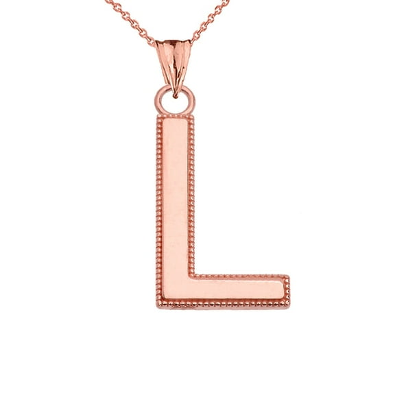 PERSONALIZED ROSE GOLD MILGRAIN INITIAL PENDANT NECKLACE : 14K Pendant with 20" chain