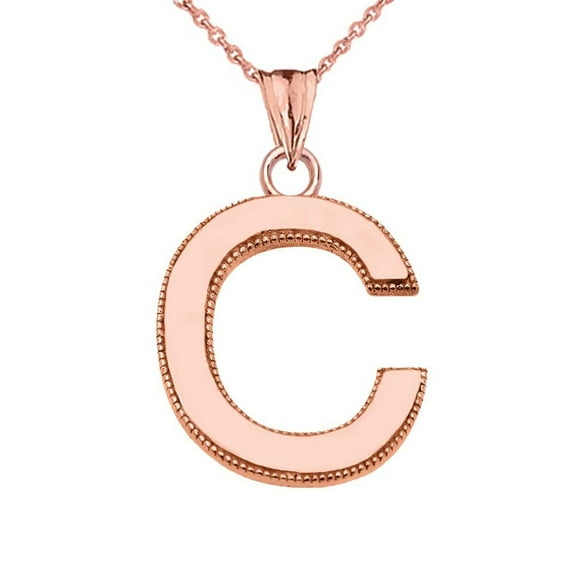 PERSONALIZED ROSE GOLD MILGRAIN INITIAL PENDANT NECKLACE : 14K Pendant with 22" chain