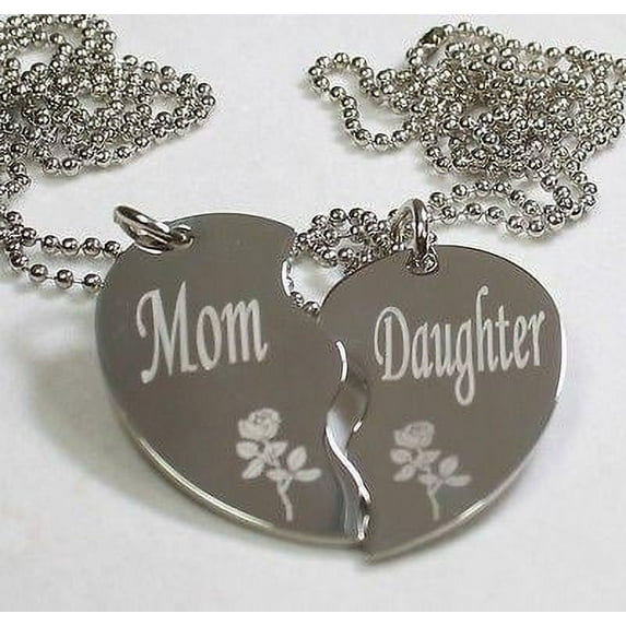 PERSONALIZED SPLIT HEART MOTHER DAUGHTER NECKLACE SET STAINLESS STEEL