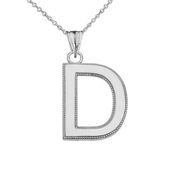 PERSONALIZED WHITE GOLD MILGRAIN INITIAL PENDANT NECKLACE : 14K Pendant with 16" chain