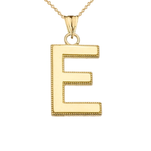 PERSONALIZED YELLOW GOLD MILGRAIN INITIAL PENDANT NECKLACE : 10K Pendant with 20" chain