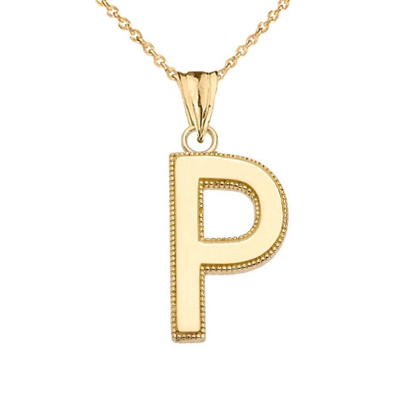 PERSONALIZED YELLOW GOLD MILGRAIN INITIAL PENDANT NECKLACE : 10K ...