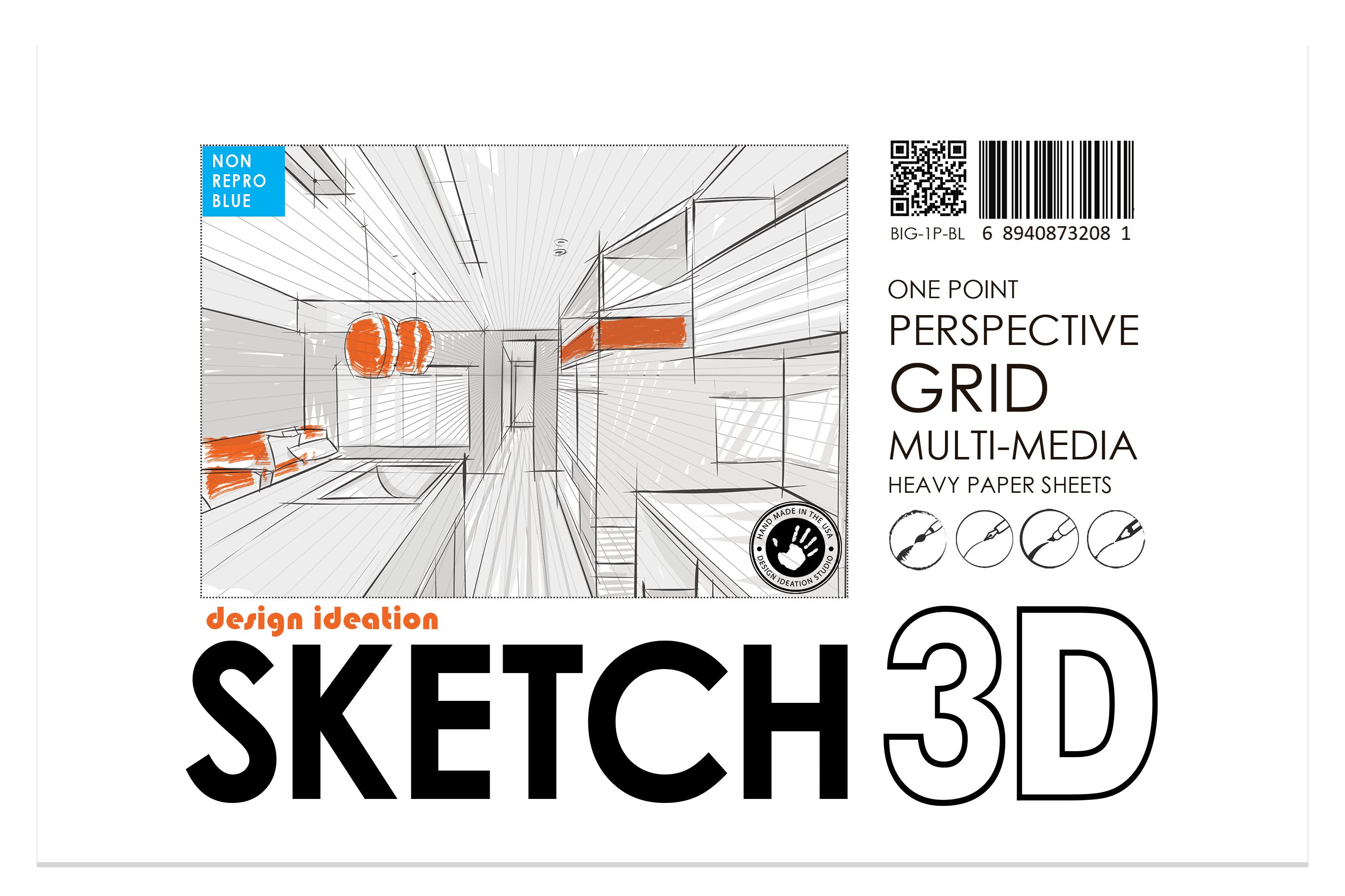 Perspective Grid Pad. Removable Sheets. Mixed Media Paper. Reinforced Lay Flat Binding. 1 Point. Blue. (11" X 17") PAD-2550-TS-H (5 Pads)