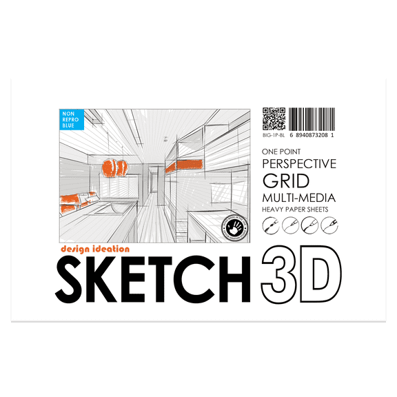 Perspective Grid Pad. Removable Sheets. Mixed Media Paper. Reinforced Lay Flat Binding. 1 Point. Blue. (11" X 17") PAD-2550-TS-H (5 Pads)