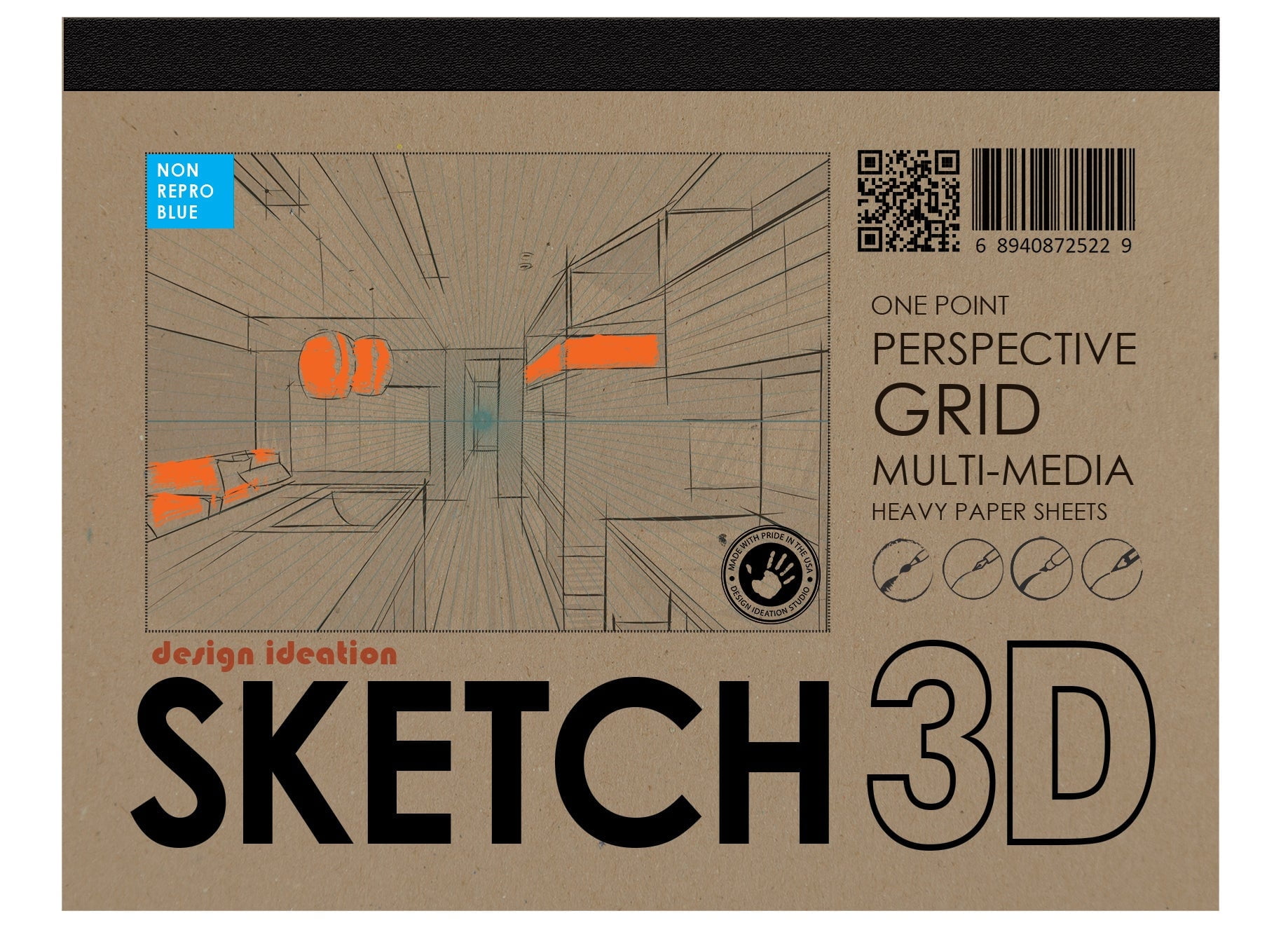 Perspective Grid Pad. Removable Sheets. Mixed Media Paper. Reinforced Lay Flat Binding. 1 Point. Blue. (8.5" X 11") PAD-2550-TS-H (2 Pads)