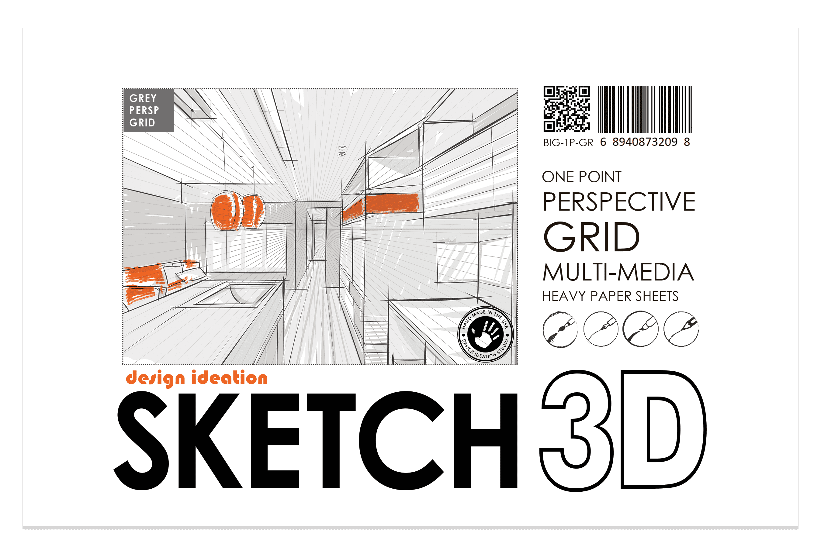 Perspective Grid Pad. Removable Sheets. Mixed Media Paper. Reinforced Lay Flat Binding. 1 Point. Grey. (11" x 17") PAD-2550-TS-H (5 Pads)