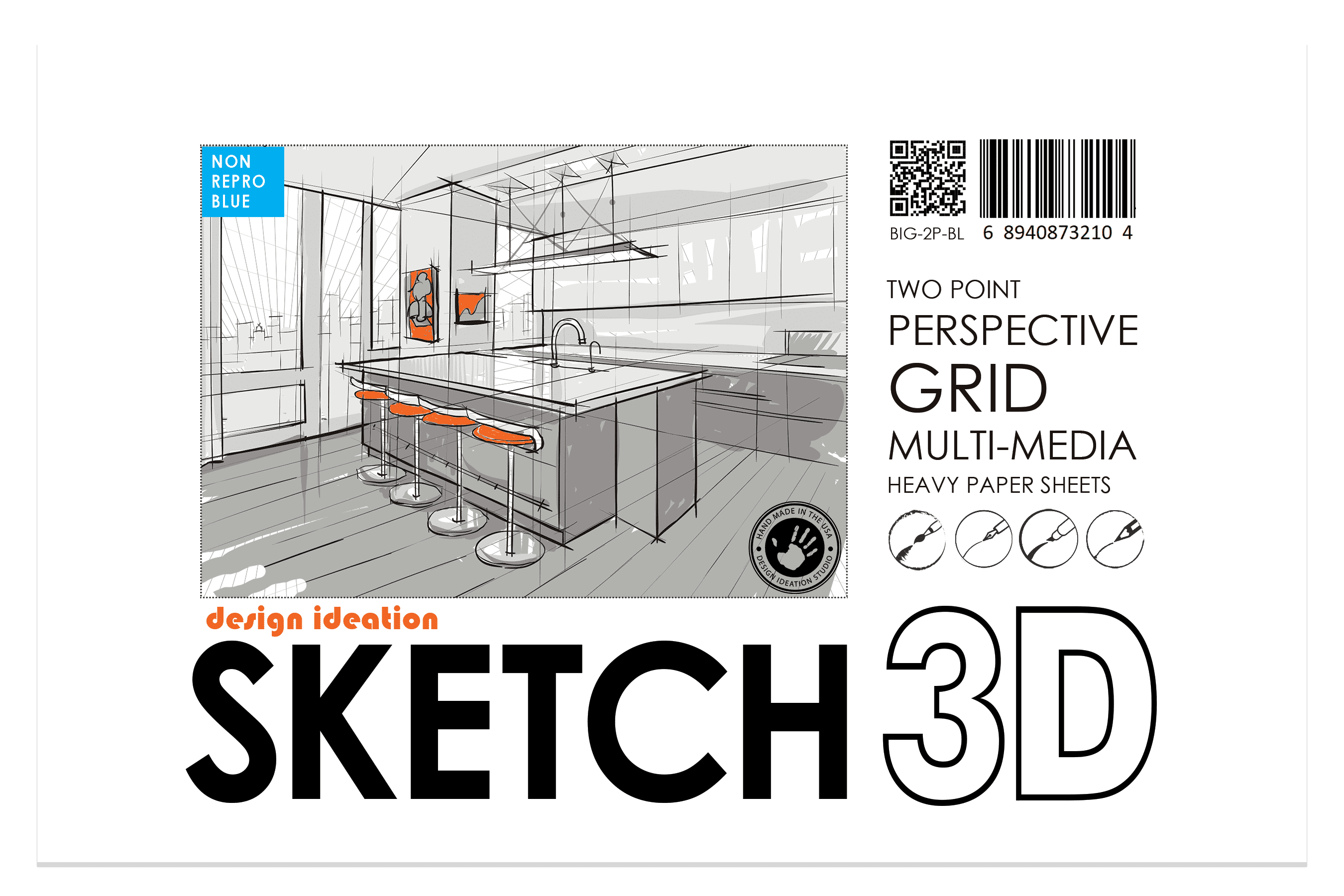 Perspective Grid Pad. Removable Sheets. Mixed Media Paper. Reinforced Lay Flat Binding. 2 Point. Blue. (11" x 17") PAD-2550-TS-H (2 Pads)