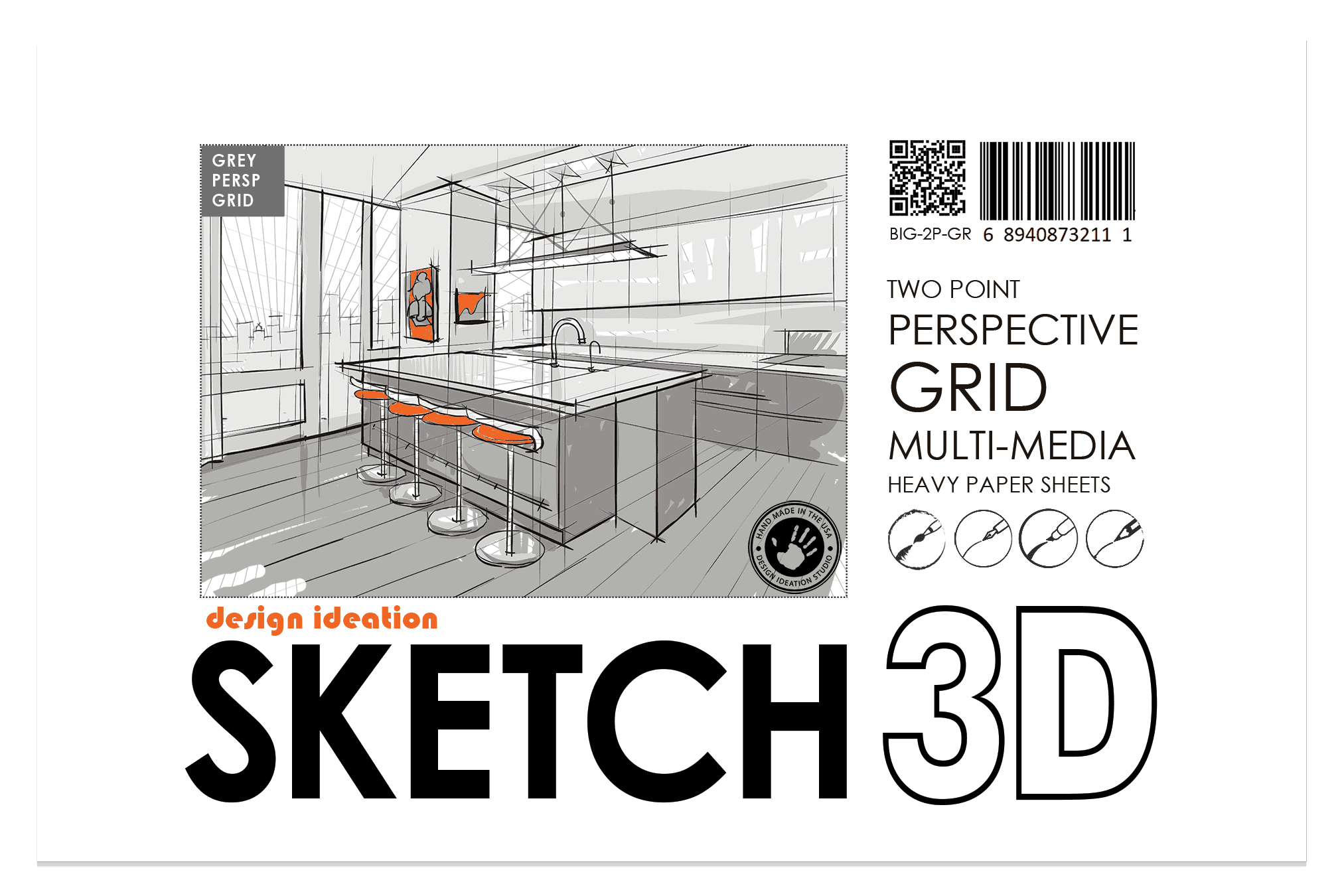 Perspective Grid Pad. Removable Sheets. Mixed Media Paper. Reinforced Lay Flat Binding. 2 Point. Grey. (11" X 17") PAD-2550-TS-H (2 Pads)
