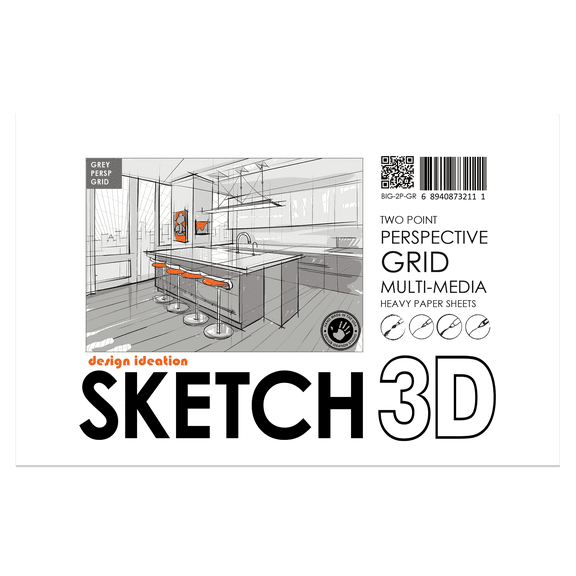 Perspective Grid Pad. Removable Sheets. Mixed Media Paper. Reinforced Lay Flat Binding. 2 Point. Grey. (11" X 17") PAD-2550-TS-H (2 Pads)