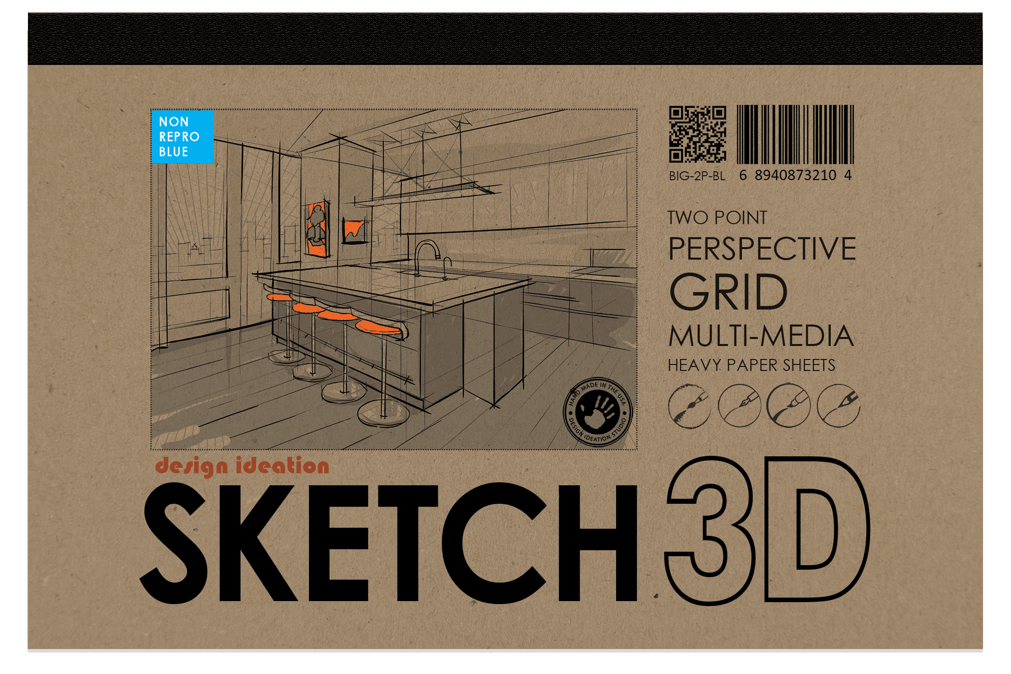 Perspective Grid Pad. Removable Sheets. Mixed Media Paper. Reinforced Lay Flat Binding. 2 Point. Blue. (11" x 17") PAD-2550-TS-H (1 Pad)