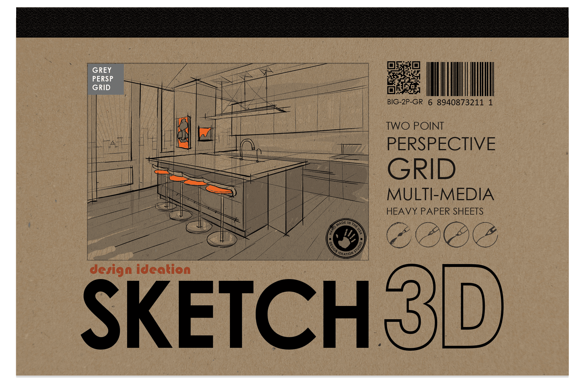 Perspective Grid Pad. Removable Sheets. Mixed Media Paper. Reinforced Lay Flat Binding. 2 Point. Grey. (11" X 17") PAD-2550-TS-H (1 Pad)