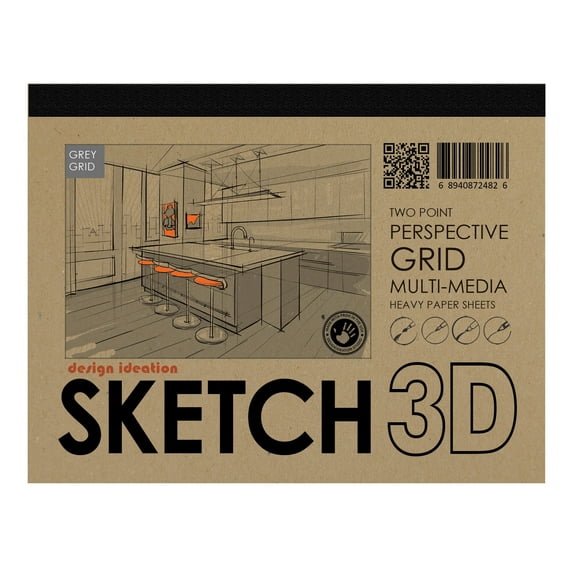 Perspective Grid Pad. Removable Sheets. Mixed Media Paper. Reinforced Lay Flat Binding. 2 Point. Grey. (8.5" X 11") PAD-2550-TS-H (1 Pad)