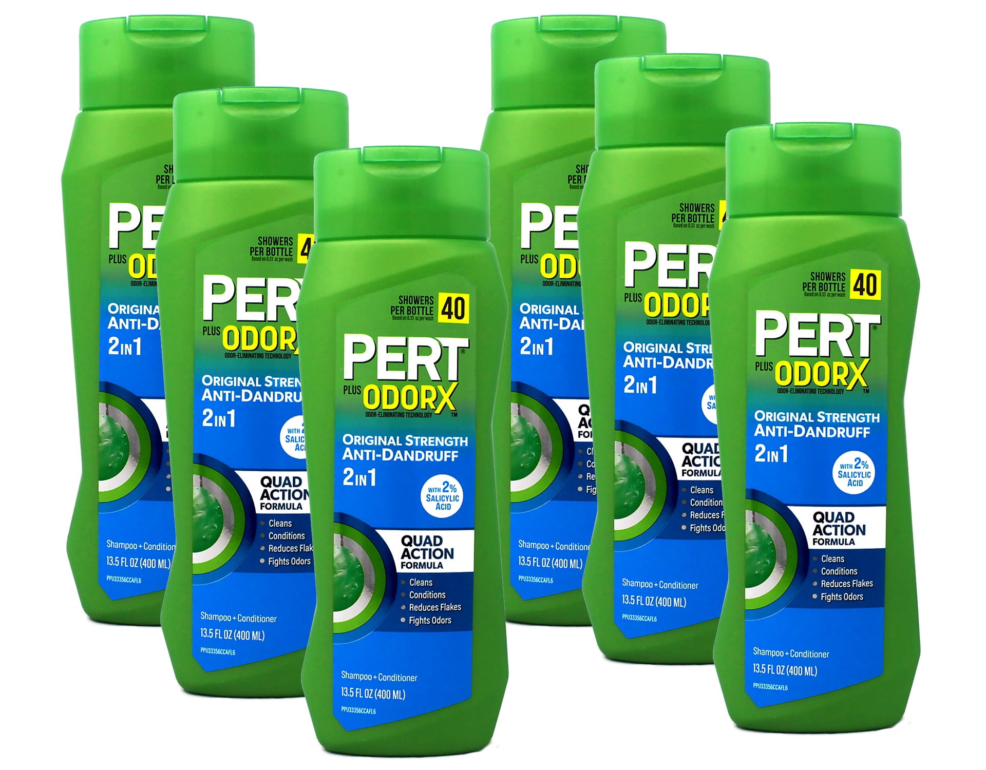 PERT 2 IN 1 Shampoo and Conditioner, Advanced + Anti-Dandruff, 13.5 Fl. Oz (Pack of 6)