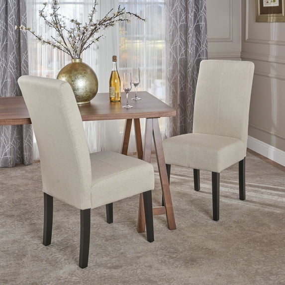 PERTICA KD Dining Chair Set of 2, Beige Fabric Upholstered with Wood Legs