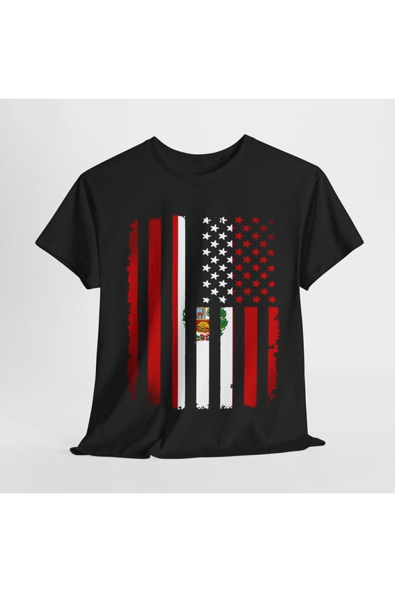 PERU USA FLAGS MIXED COOL GRAPHIC T SHIRT Unisex Heavy Cotton Tee