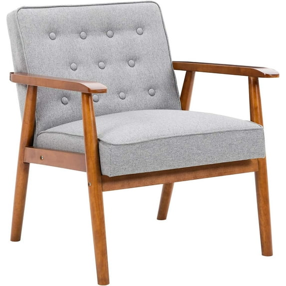 PERUYQ – Leisure Chair Solid Wood Armrest Accent Chair, Fabric Upholstered Wooden Lounge Chair Modern Living Room Chairs (Grey)