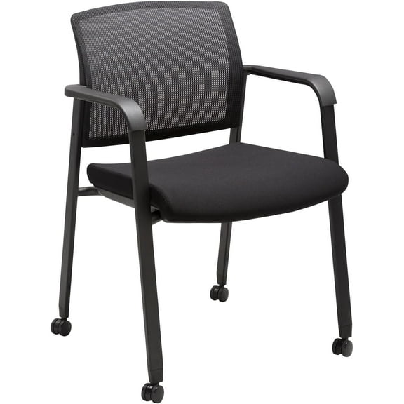 PERUYQ Stacking Office Chairs with Wheels | Mesh Back, Thicken Leather Seat and Streamline Armrests, Ergonomic Lumber Support | School, Desk, Guest Reception, Waiting, Conference