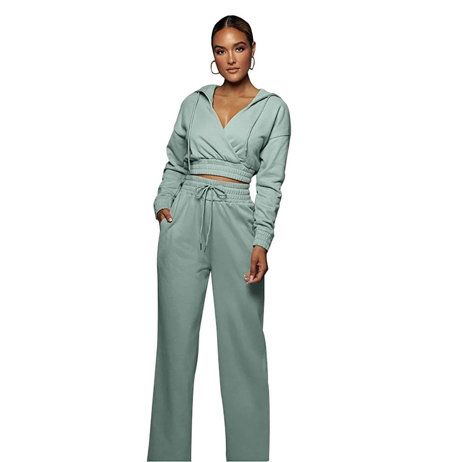 solid sweatshirt & wide leg pants set