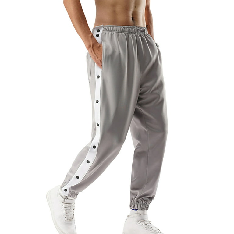 PERZOE Mid-Rise Elastic Waistband Pockets Side Buttons Closure Men Pants  Splicing Basketball Training Sweatpants Daily Clothing 