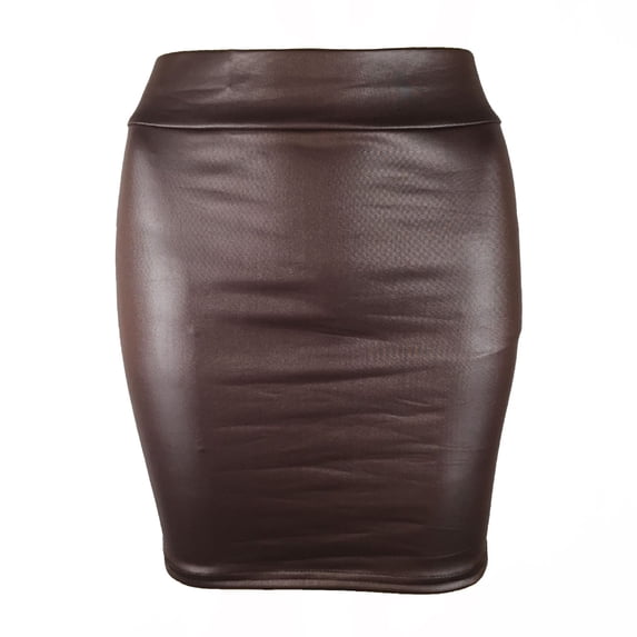 PERZOE Mini Skirt Women Mini Skirt Solid Color High Waist Slim Fit Skinny Matte Faux Leather Cozy Commuter Bodycon Skirt Streetwear