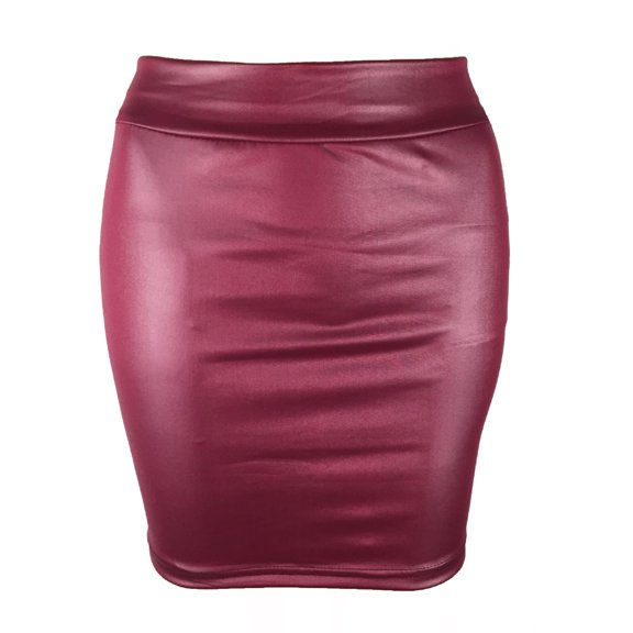 PERZOE Mini Skirt Women Mini Skirt Solid Color High Waist Slim Fit Skinny Matte Faux Leather Cozy Commuter Bodycon Skirt Streetwear