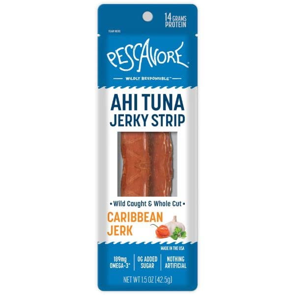 PESCAVORE Ahi Tuna Jerky OIF8 Strip, Caribbean Jerk, 1.5 ounce (Pack of 10)