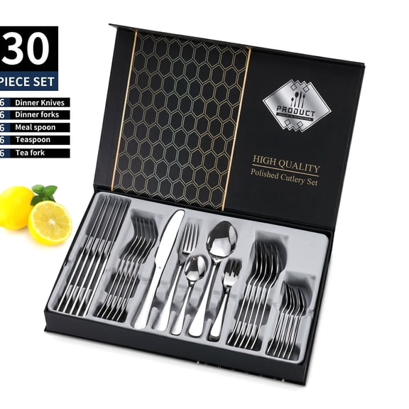 IFRINID 30-Piece Stainless Steel Flatware Set, Cutlery Service for 6, Mirror Polished Utensil Set with Gift Box