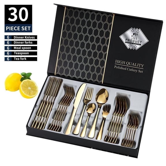IFRINID 30-Piece Stainless Steel Flatware Set, Cutlery Service for 6, Mirror Polished Utensil Set with Gift Box