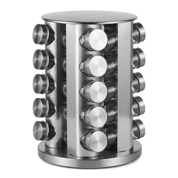 Revolving Spice Rack with 20 Spice Jars, Kitchen Spice Organizer Carousel for Countertop or Cabinet