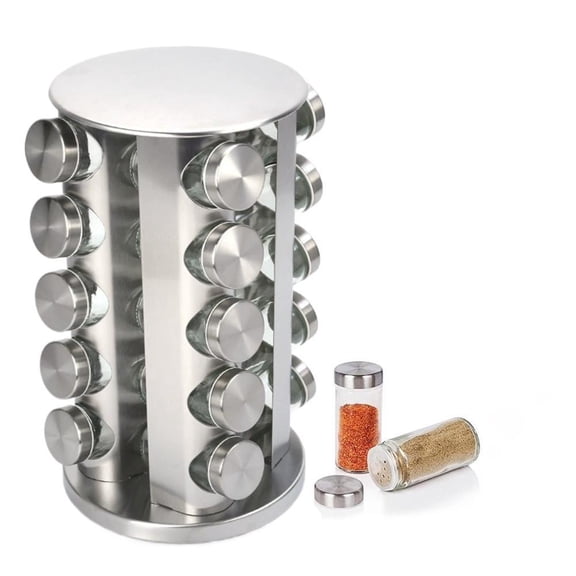 Revolving Spice Rack with 20 Spice Jars, Kitchen Spice Organizer Carousel for Countertop or Cabinet