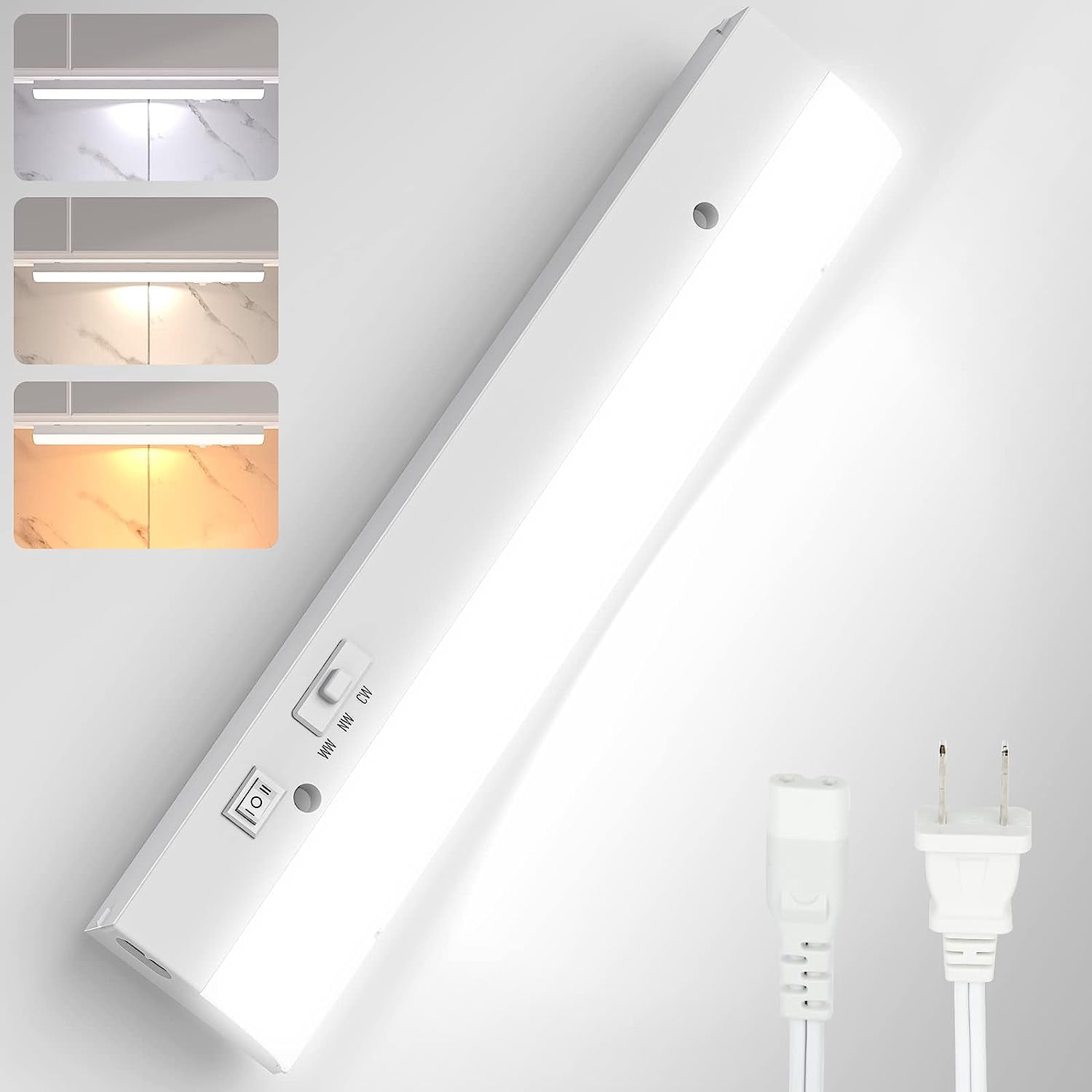 led Under Cabinet Task Lighting for Kitchen Plug-in Closet Light dimmable 3 Color 3000K/4000K/5000K Garage Counter/Sink Area 12 inch