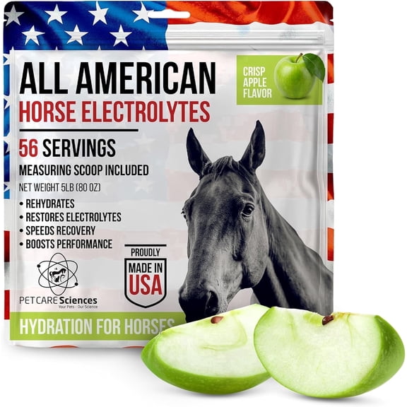 PET CARE Sciences Horse Electrolytes Powder, Tasty Equine Hydration, Just Add to Water, Crisp Apple Flavor, 5 Pound Bag, Made in the USA