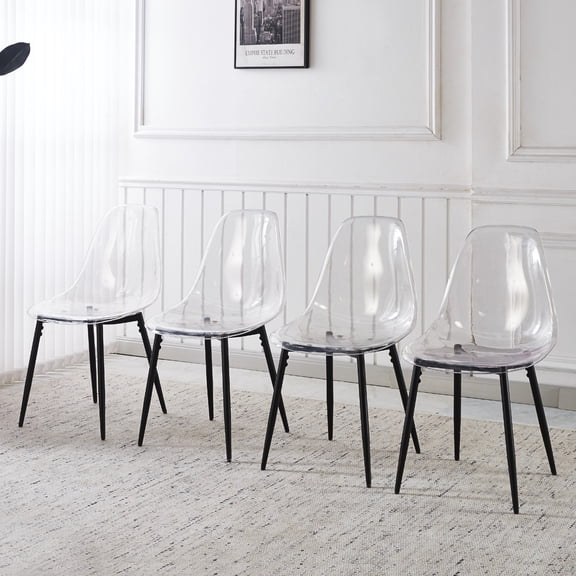 PET CHAIR 4PCS WHITE Clear Shell Metal Legs Easy Clean Modern