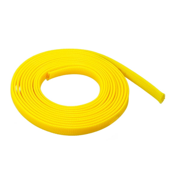 PET Cable Wire Wrap 10mm Expandable Braided Sleeving Yellow 9.84ft Length