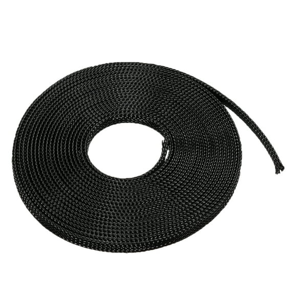 PET Cable Wire Wrap 6mm Expandable Braided Sleeving Black 4M Length