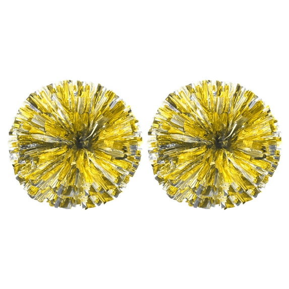 PET Cheerleading Pom Poms with Finger Holes for Sport Team Spirit Fun Dance Stage Events, Golden Silver 2 Pack