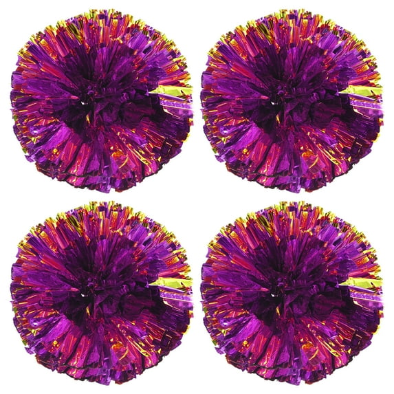 PET Cheerleading Pom Poms with Finger Holes for Sport Team Spirit Fun Dance Stage Events, Purple Golden 4 Pack