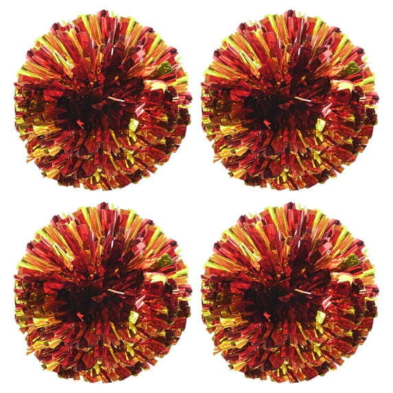 PET Cheerleading Pom Poms with Finger Holes for Sport Team Spirit Fun Dance Stage Events, Red Golden 4 Pack