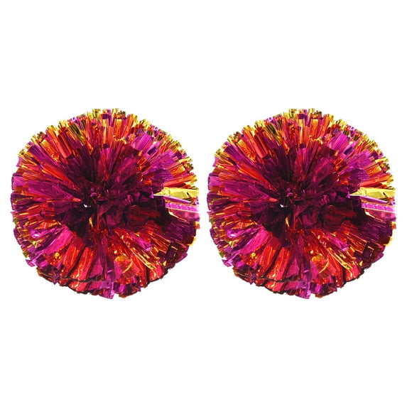 PET Cheerleading Pom Poms with Finger Holes for Sport Team Spirit Fun Dance Stage Events, Rose Red Golden 2 Pack