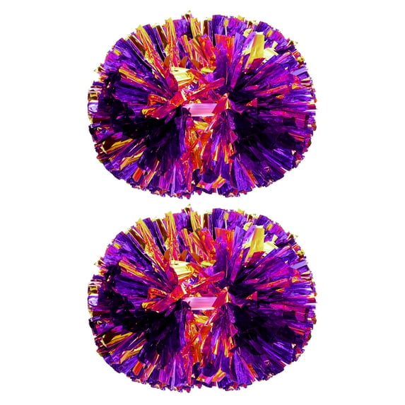 PET Cheerleading Pom Poms with Handle for Sport Team Spirit Fun Dance Stage Events, Purple Golden 2 Pack