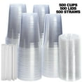thumbnail image 1 of PET Crystal Clear Disposable Plastic Cups with lids and Straws [500 Set] (16OZ), 1 of 6
