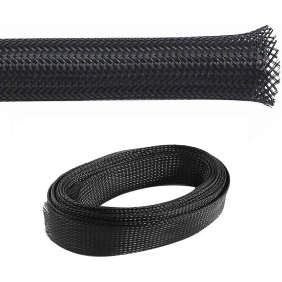 PET Expandable Braided Cable Sleeving - 1" ID - 100' Length - Black