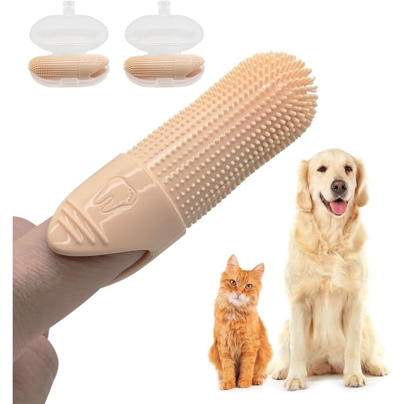 PET FORTUNA 360º Dog Finger Toothbrush, Cat Toothbrush, Dog Tooth Brushing Kit, Dog Teeth Cleaning Kit, Dog Dental Care, for Use with Dog Toothpaste and Cat Toothpaste (2-Pack) (Peach)